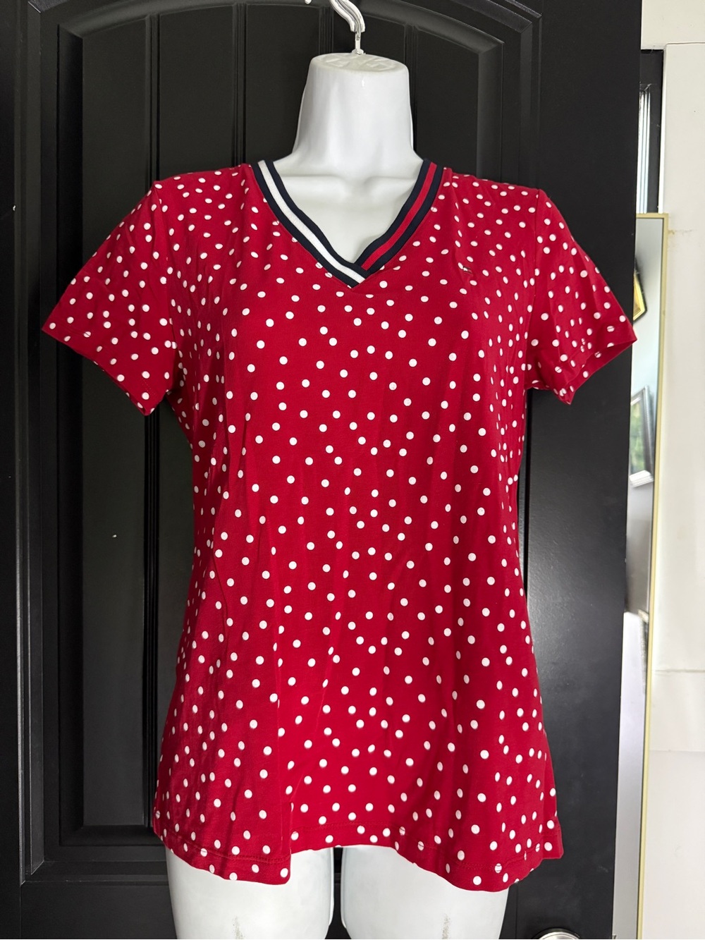 Tommy Hilfiger Red Polka Dot V-Neck Top